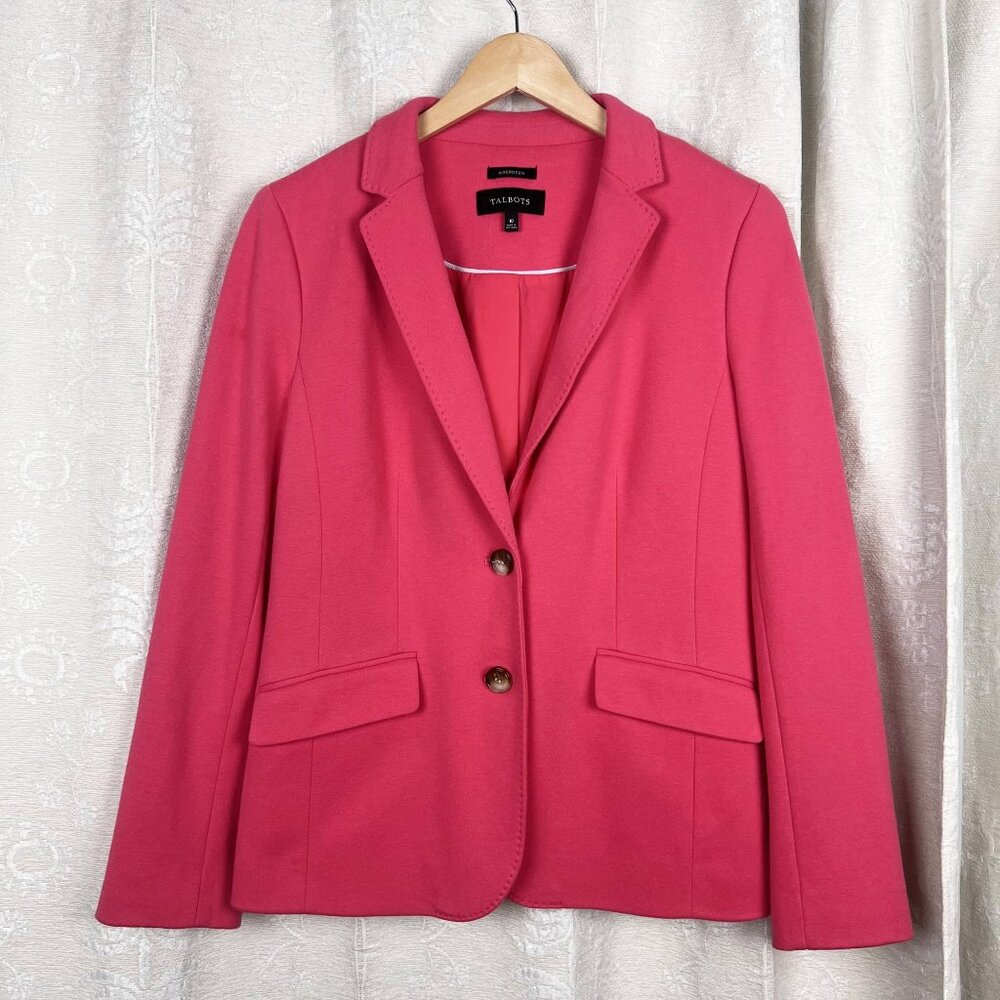Talbots Aberdeen pique knit blazer deep pink cotton blend 2-button suit jacket